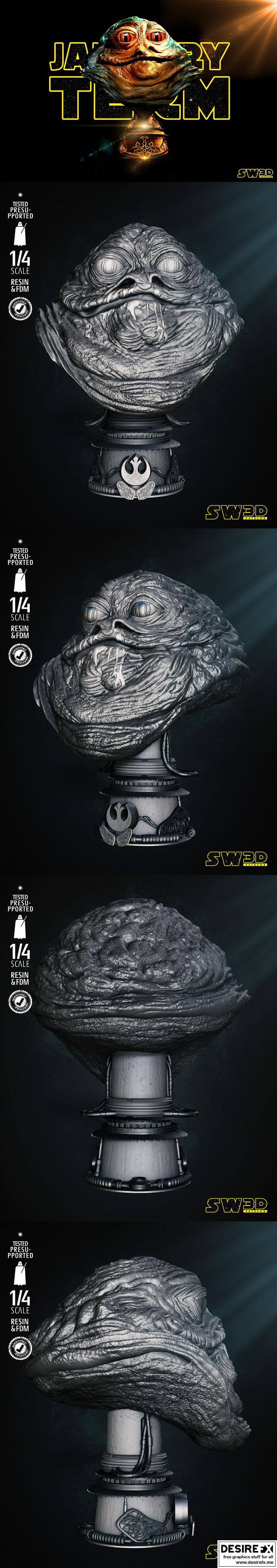 星球大战-贾巴头像-3D打印模型|Star Wars – Jabba Bust Portrait – 3D Print Model