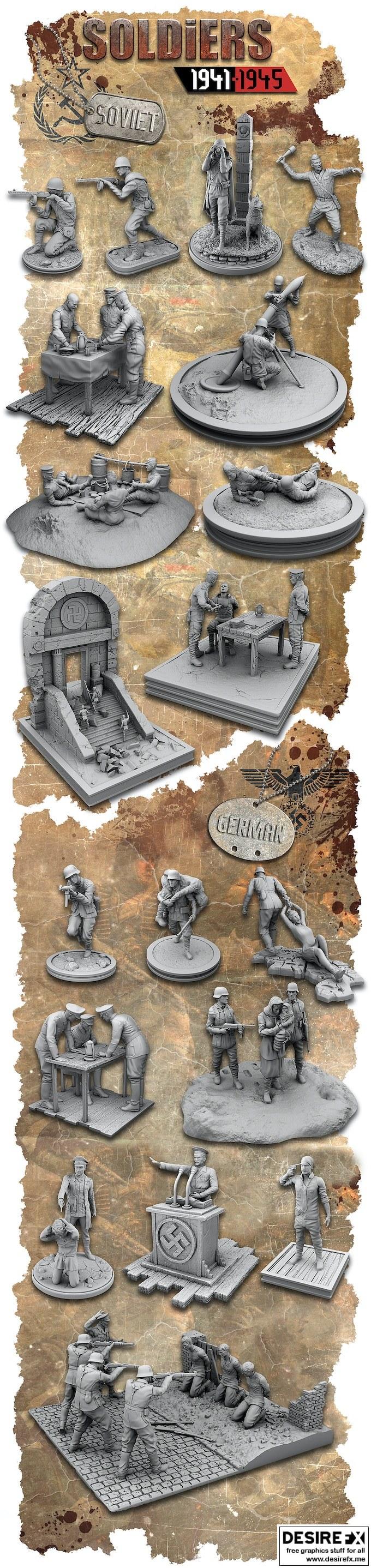 德国与苏联士兵 1941-1945 3D打印模型|Soldiers of Germany and the Soviet Union 1941-1945 – 3D Print Model STL