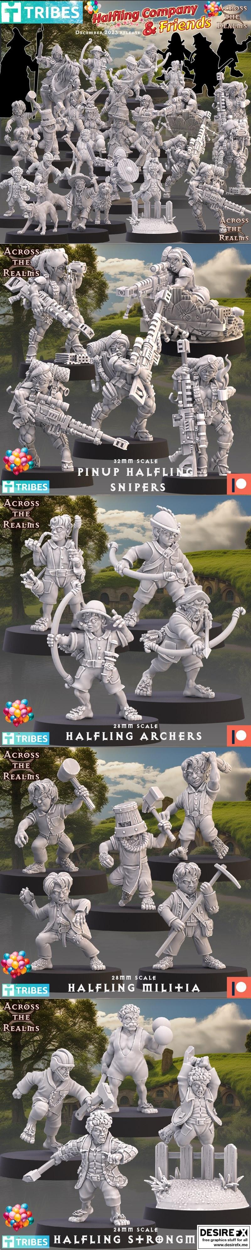 哈尔平公司与伙伴们 《跨 realms》3D打印模型|Across the Realms – Halfling Company and Friends December 2023 – 3D Print Model STL
