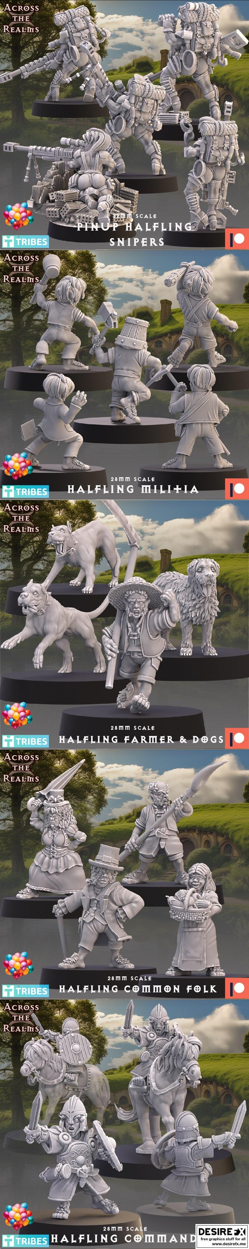哈尔平公司与伙伴们 《跨 realms》3D打印模型|Across the Realms – Halfling Company and Friends December 2023 – 3D Print Model STL
