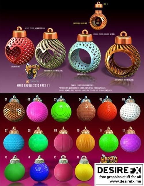 Hex3D - 手工3D打印装饰包2 与圣诞节装饰包1|Hex3D – Bauble Pack 2 and Xmas Bauble Pack 1 – 3D Print Model STL