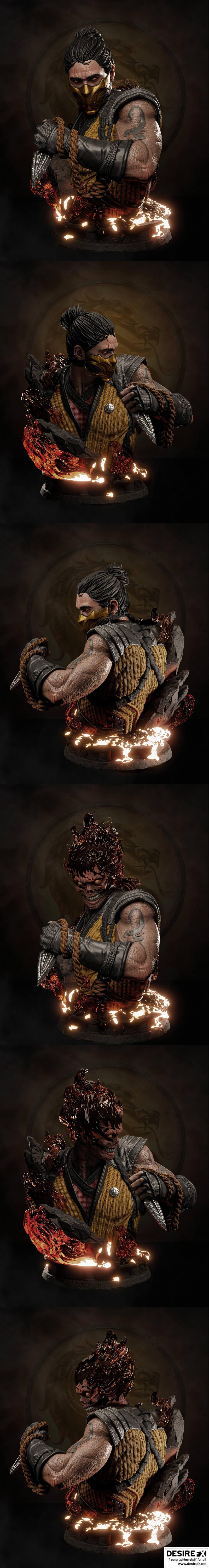 功夫之王——蝎子王3D打印模型|Mortal Kombat – Scorpion Bust – 3D Print Model