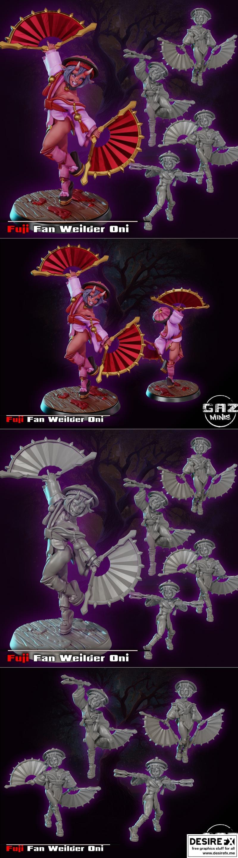 Gaz Minis - 富士之鬼·oni粉丝持有者 3D打印模型|Gaz Minis – Fuji, The Oni Fan Weilder – 3D Print Model STL