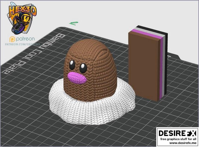 Hex3D - 捉迷藏小精灵 - 捕捉3D打印模型|Hex3D – Knitted Diglett – 3D Print Model