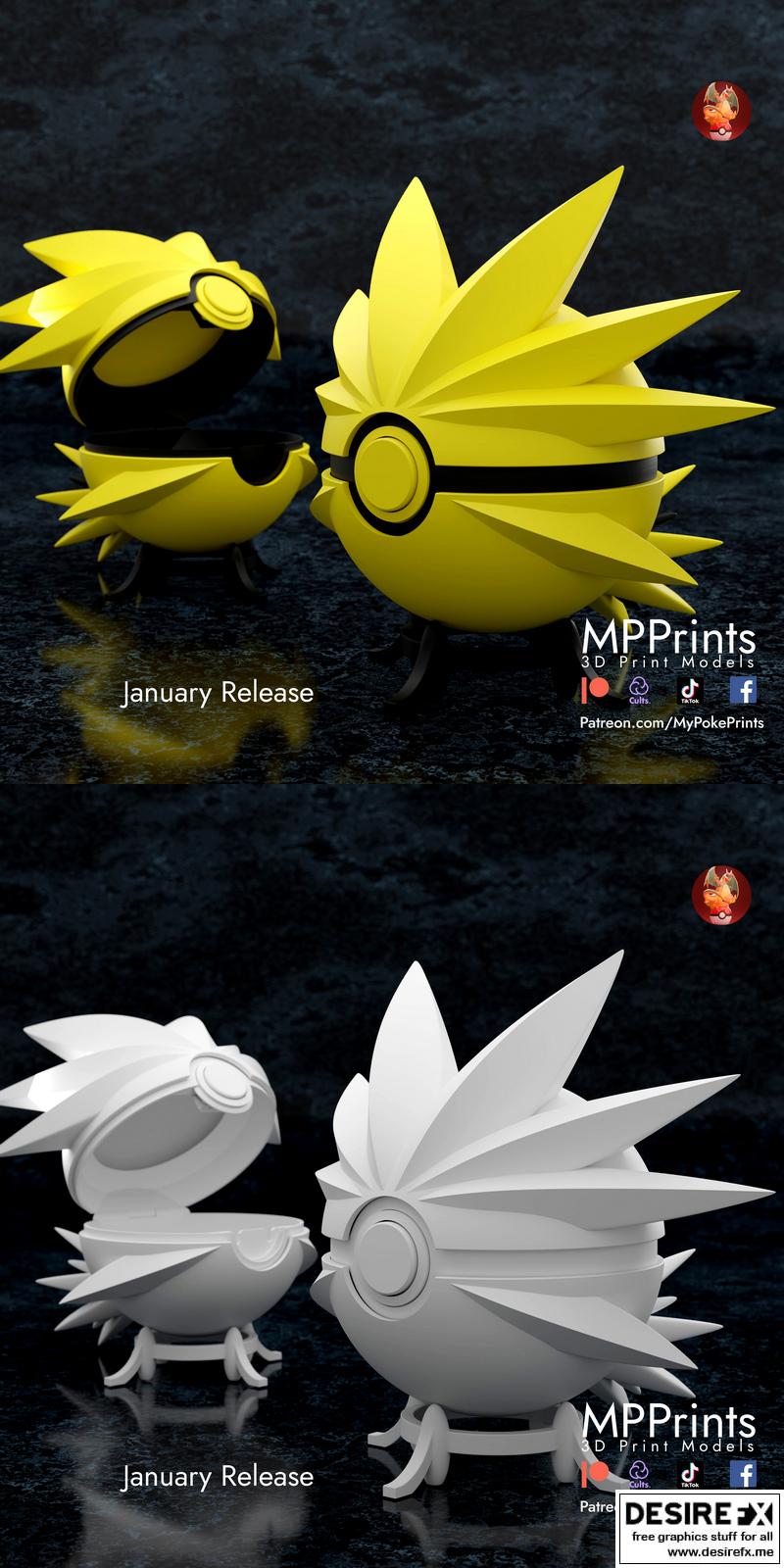 Zapdos 3D打印模型|Zapdos Pokeball – 3D Print Model