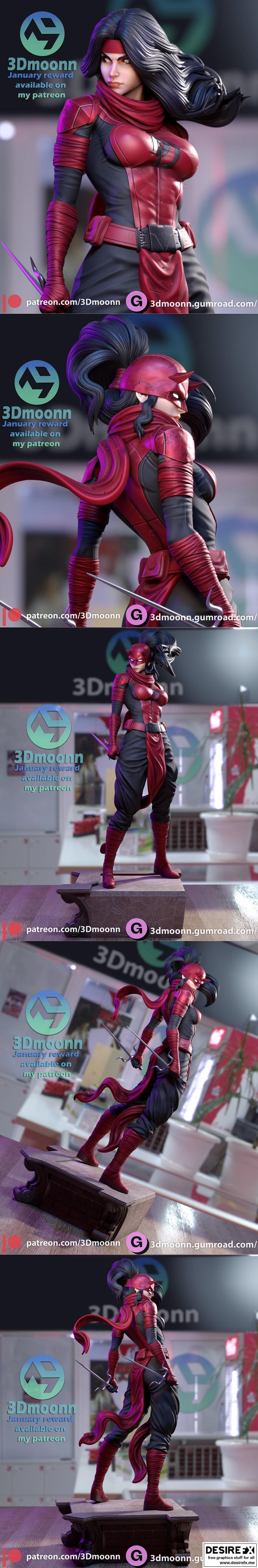 3D打印模型：Elektra角色造型|3Dmoonn – Elektra – 3D Print Model STL