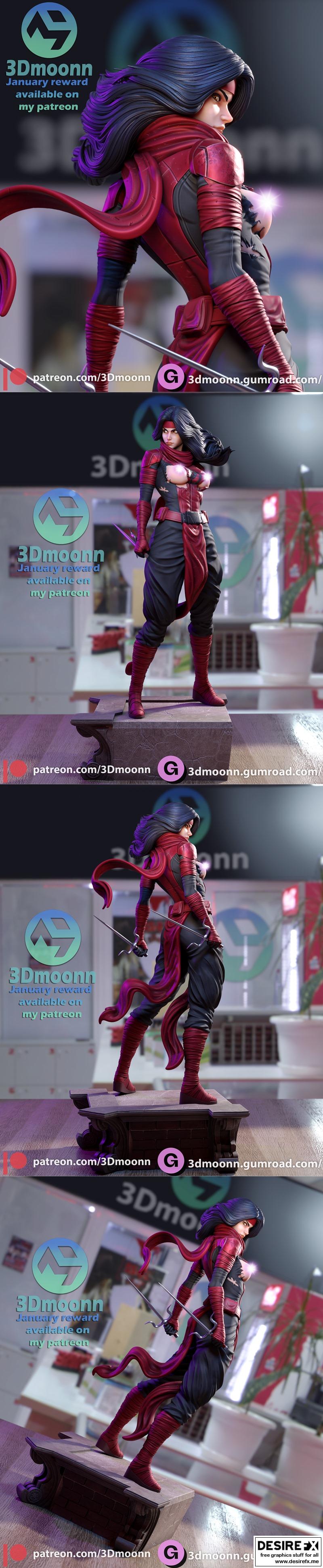 3D打印模型：Elektra角色造型|3Dmoonn – Elektra – 3D Print Model STL