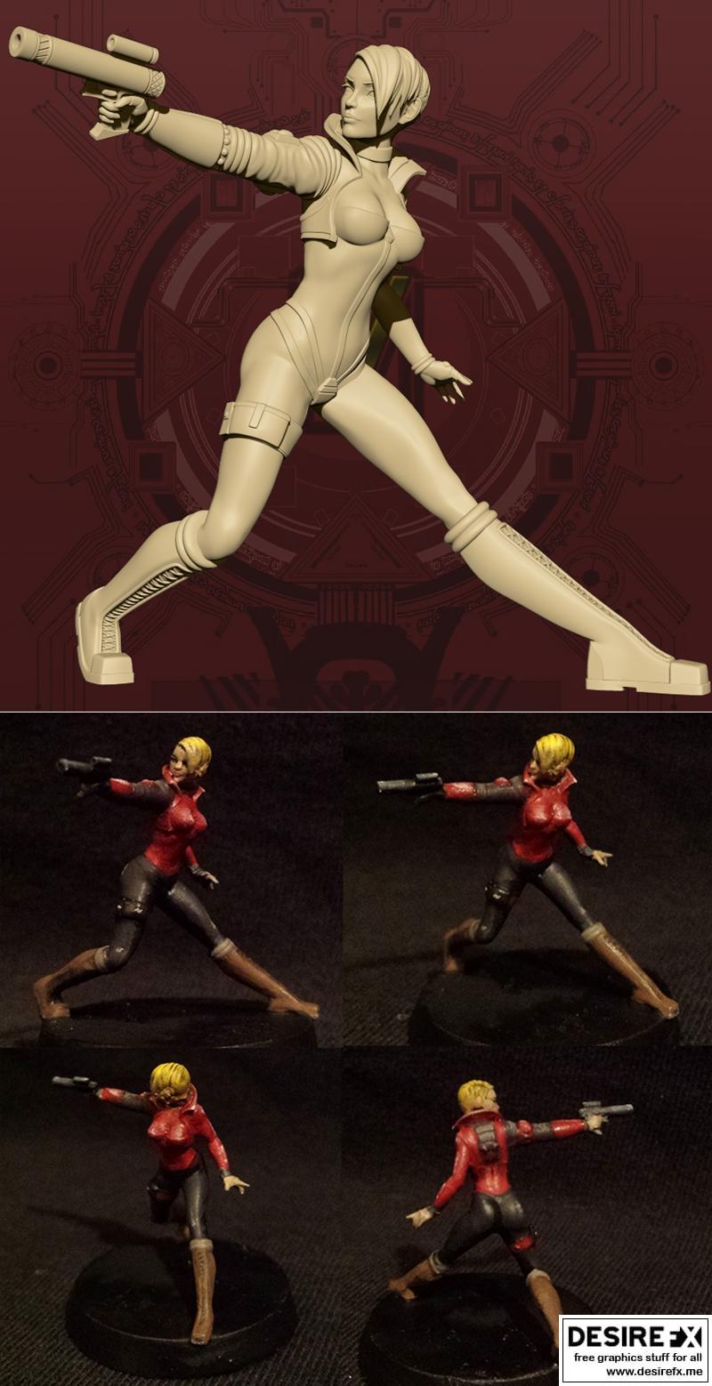 炫酷赛博朋克风格女战士3D打印模型|Glamorous Spacepunk Kate – Action Pinup Display Model – 3D Print Model STL