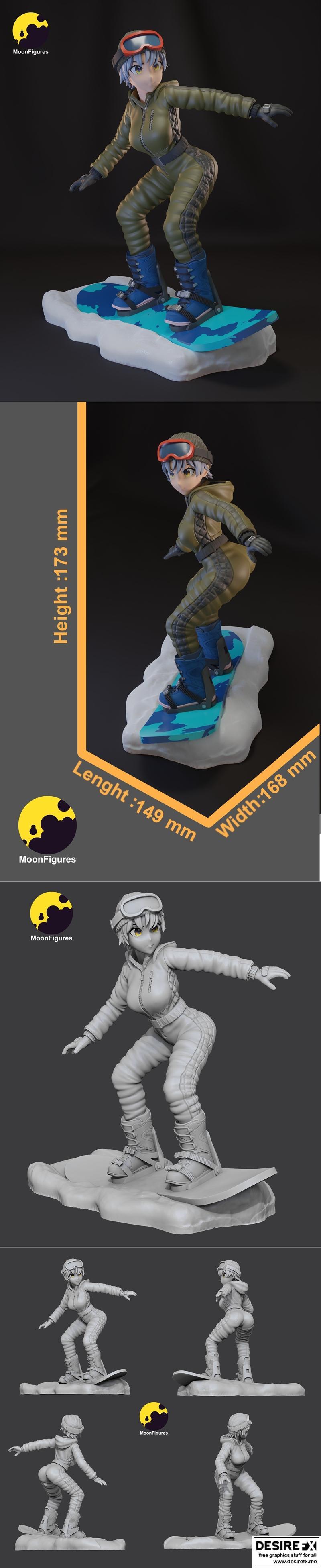 雪板少女 3D打印模型|Moon Figures – Snowboard Girl – 3D Print Model STL