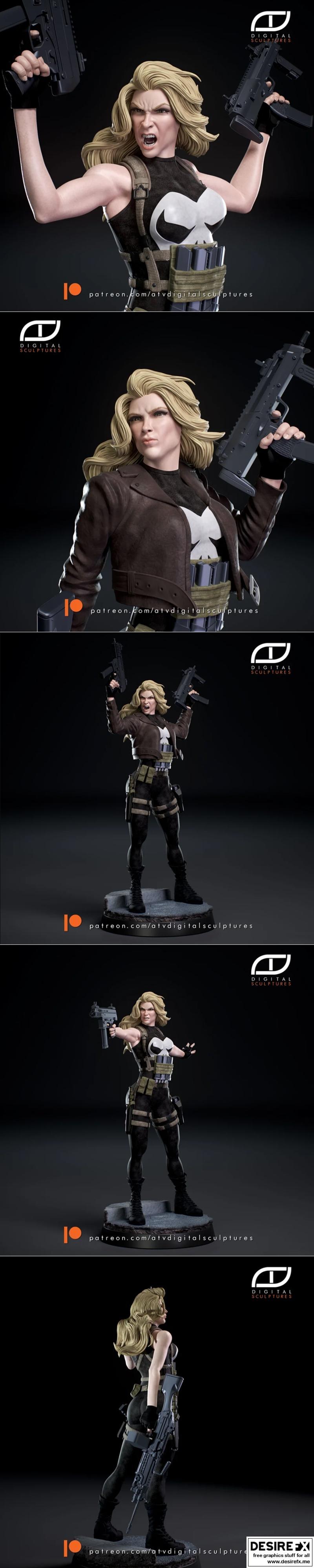 ATV数码雕塑·莉恩·迈克尔斯·女惩罚者·3D打印模型|ATV Digital Sculptures – Lynn Michaels – Lady Punisher – 3D Print Model STL