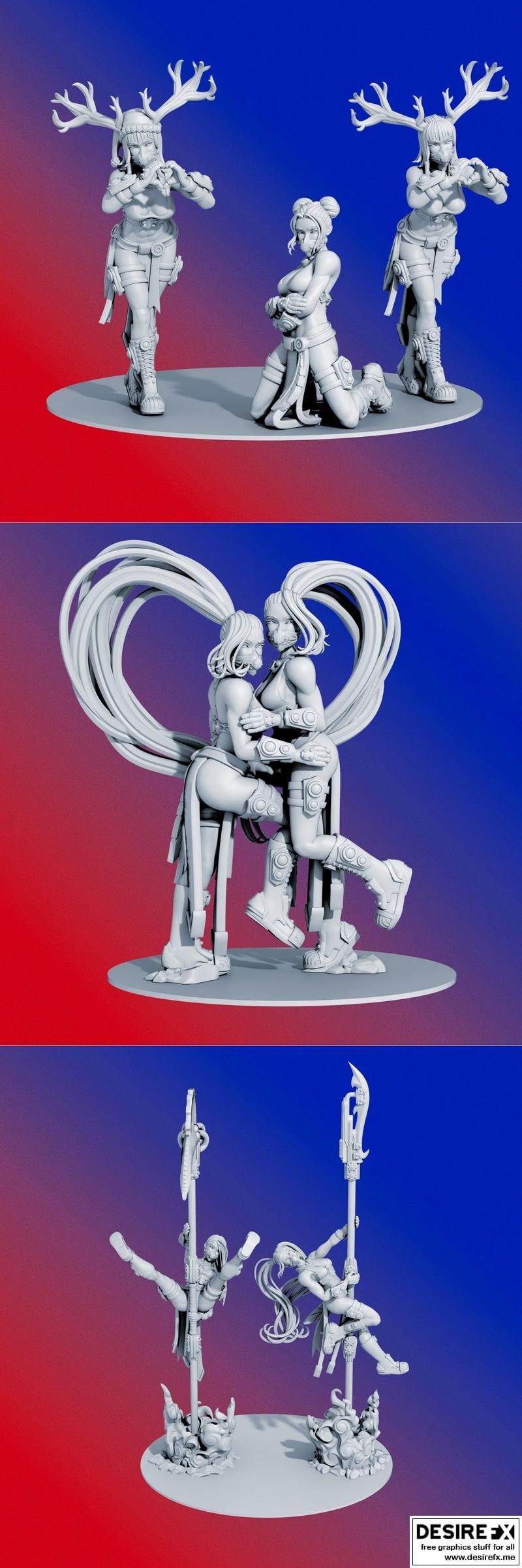 极光先锋——复古少女与双人组合极光舞者3D打印模型|Aurora Vanguard – Pin up and Pin up Duo and Pin up Pole dance – 3D Print Model STL