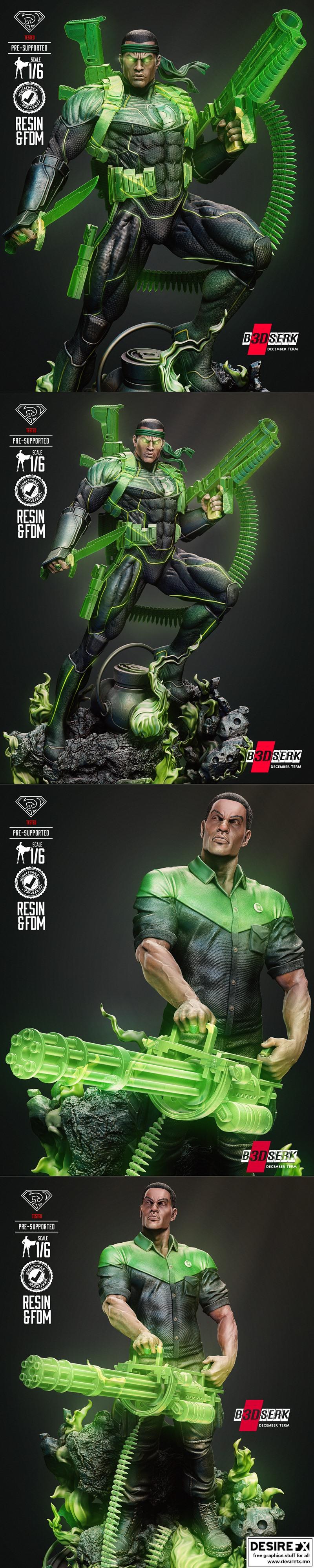 绿灯侠与约翰·史塔格 3D打印雕塑模型|B3DSERK – Green Lantern and Jhon Stewart Sculpture – 3D Print Model STL