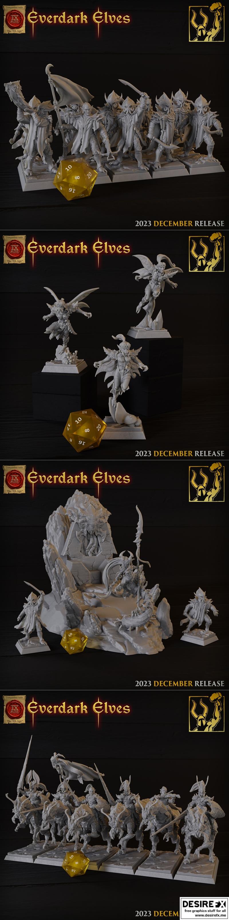 钛forge迷你模型-暗影精灵（Everdark Elves）-3D打印雕塑|Titan Forge Miniatures – Everdark Elves December 2023 – 3D Print Model STL