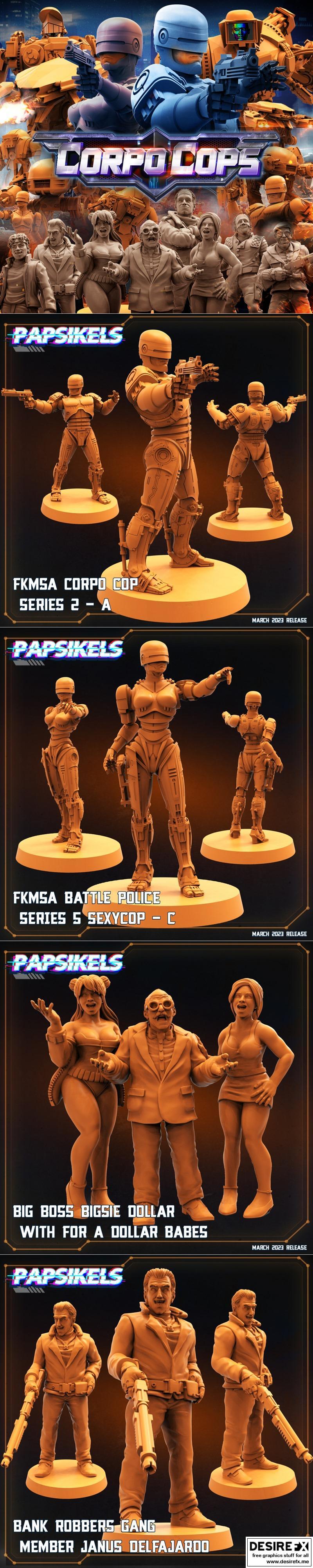 Papsikels迷你模型-三月2023 Corps Cops角色3D打印模型|Papsikels Miniatures – Corpo Cops March 2023 – 3D Print Model STL