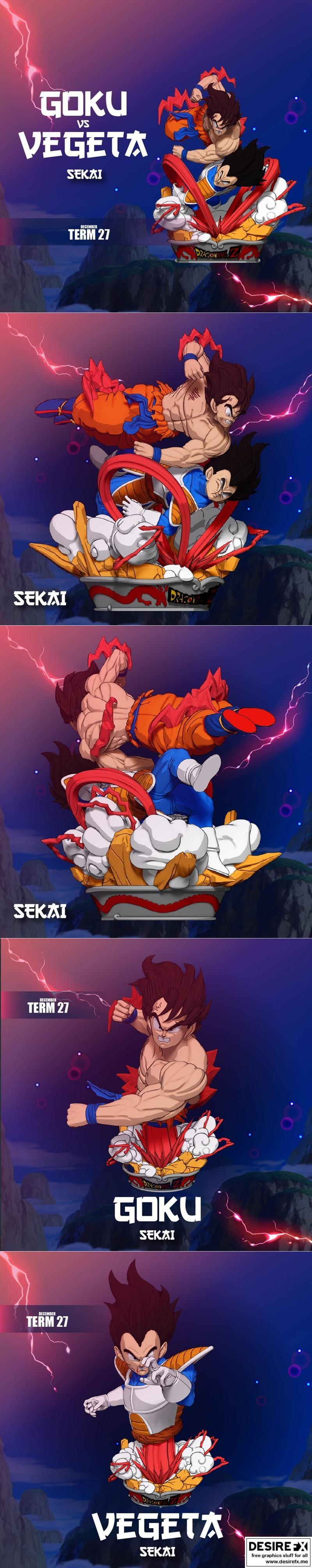 龙珠对决3D打印模型：悟空 vs 蔚蓝之王雕塑|Sekai – Goku Vs Vegeta Statue and Bust – 3D Print Model STL