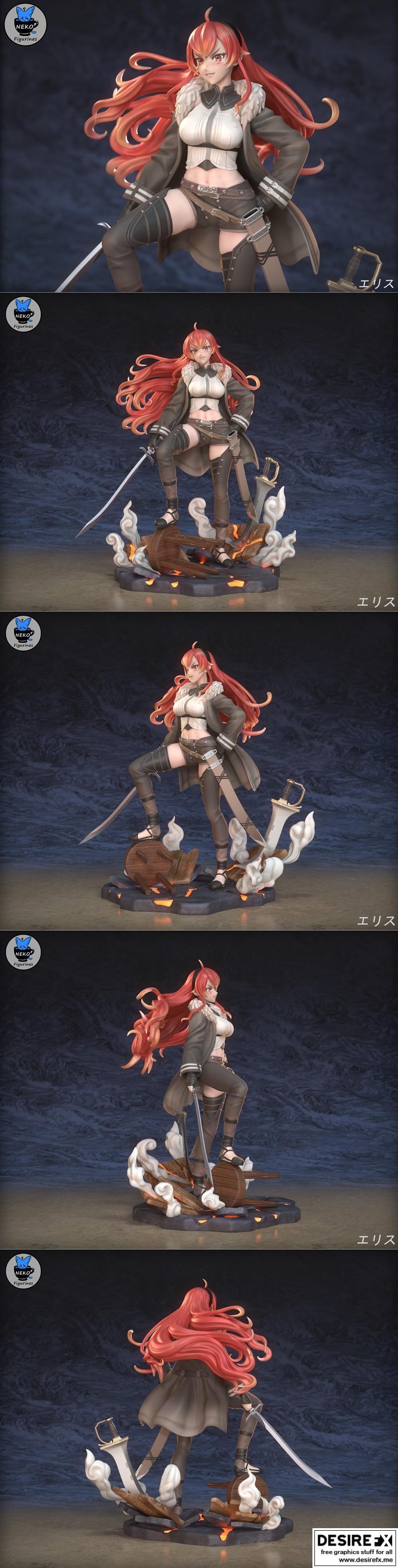 灰鸦埃里斯 3D打印模型|Neko Figurines – Eris Greyrat (Mushoku Tensei) – 3D Print Model STL