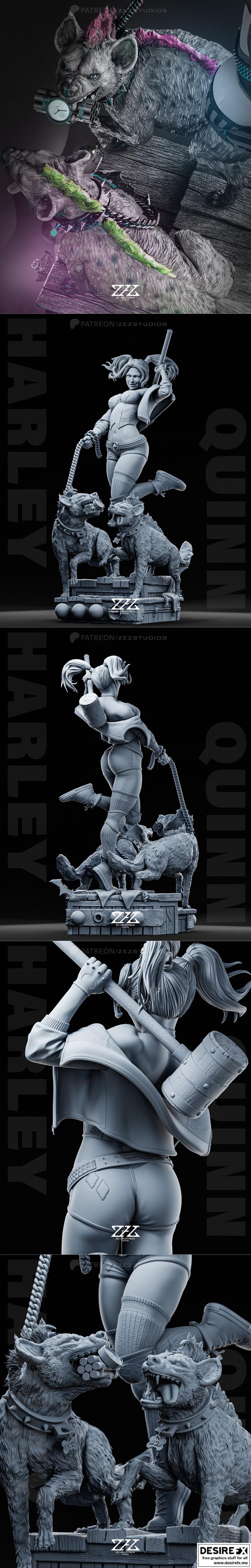 ZEZ工作室打造的《哈莉与她的鬣狗》3D打印模型|ZEZ Studios – Harley and her Hyenas – 3D Print Model STL