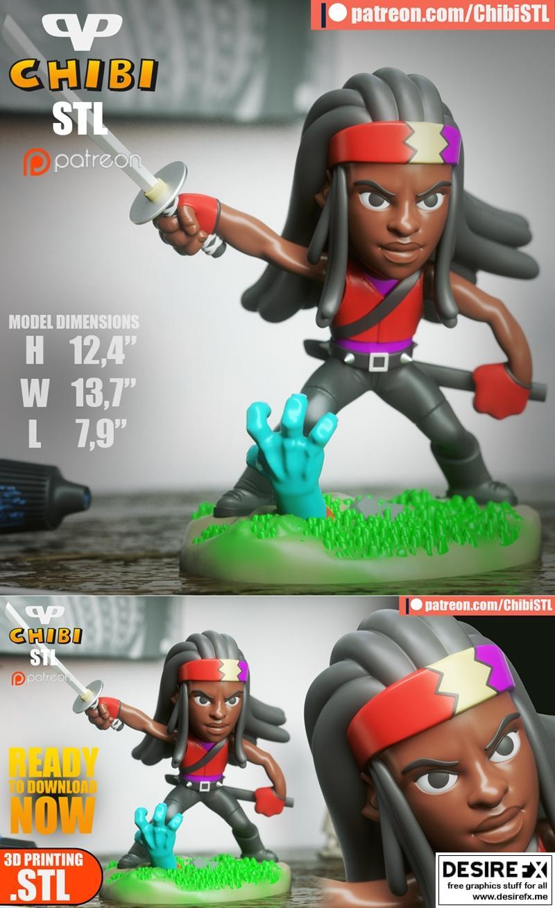 《行尸走肉》米肖妮3D打印模型|Michonne The Walking Dead Chibi – 3D Print Model STL