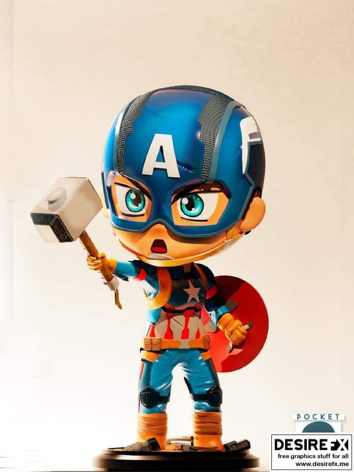 美国队长 3D打印模型|Pocket Players Collection – Captain Amereica – 3D Print Model