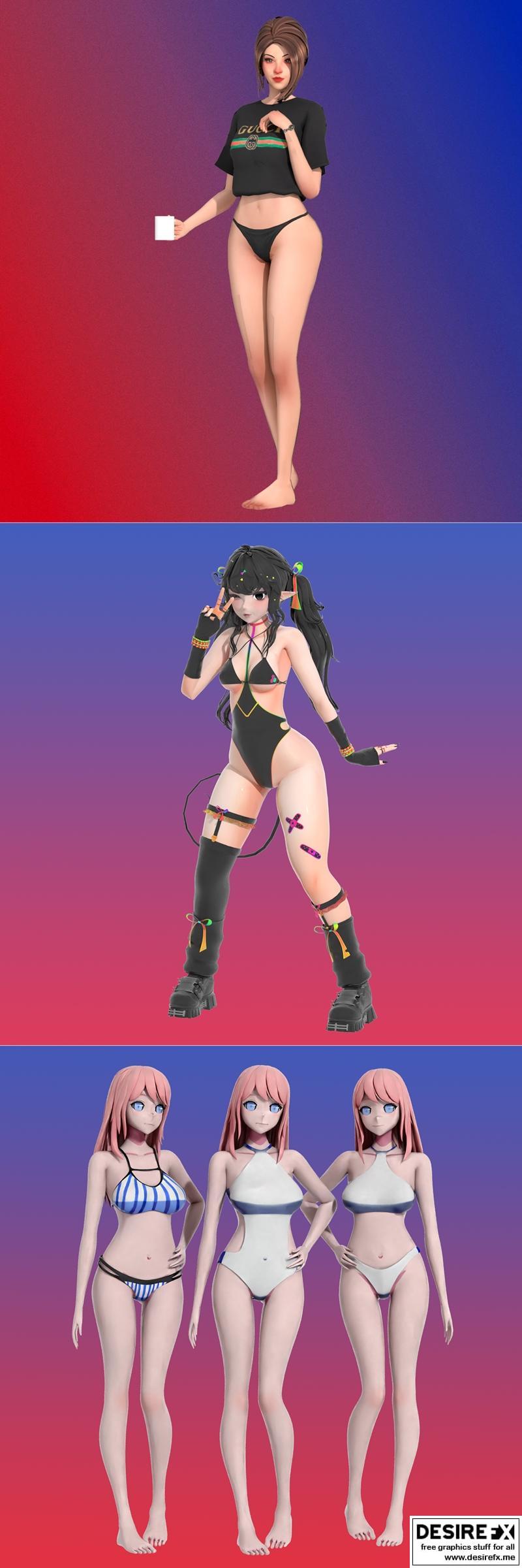 Girl 006 与 Aria 与 Aiko 3D打印模型|Girl 006 and Aria and Aiko – 3D Print Model STL