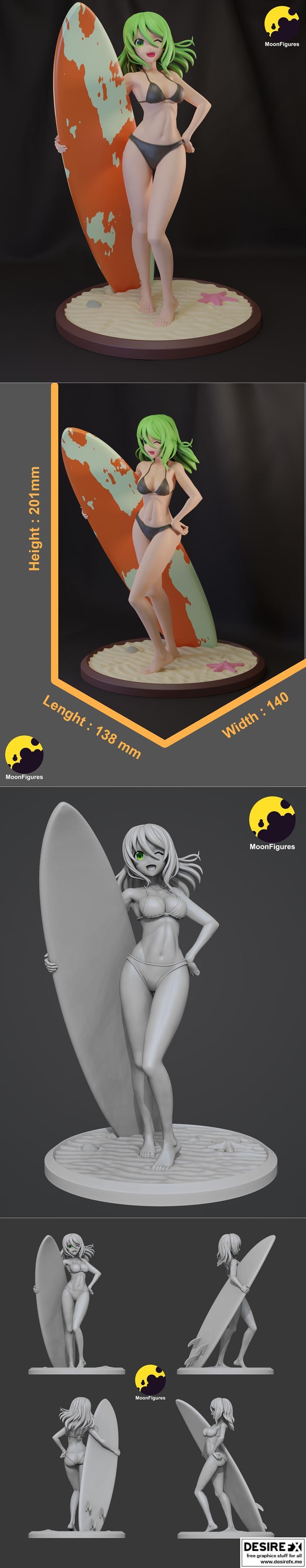月之图腾——冲浪少女 3D打印模型|MoonFigures – Surfer Girl – 3D Print Model STL