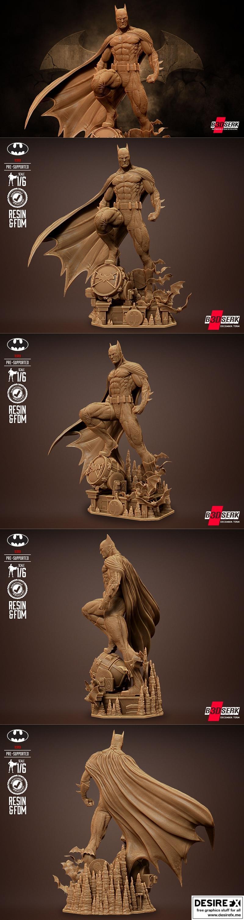 B3DSERK - 暴风蝙蝠侠 3D打印模型|B3DSERK – Batman Statue – 3D Print Model STL
