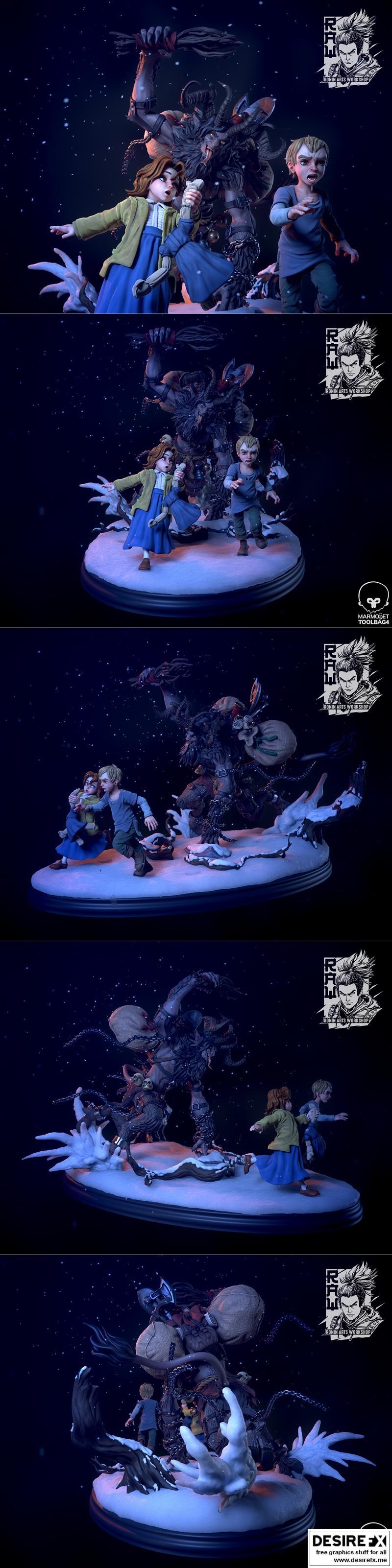 Ronin艺术工作坊 - 恶魔克兰普斯 - 3D打印可打印模型|Ronin Arts Workshop – Vicious Krampus – Printable Diorama – 3D Print Model STL