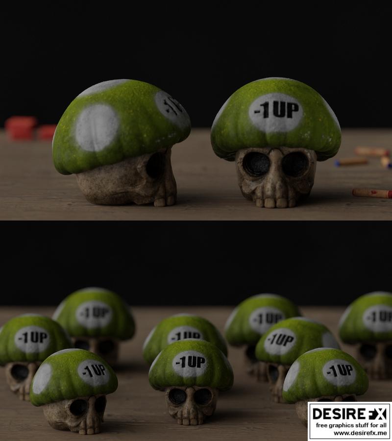 骷髅蘑菇 -1UP- 3D打印模型|Skull Mushroom -1UP – 3D Print Model