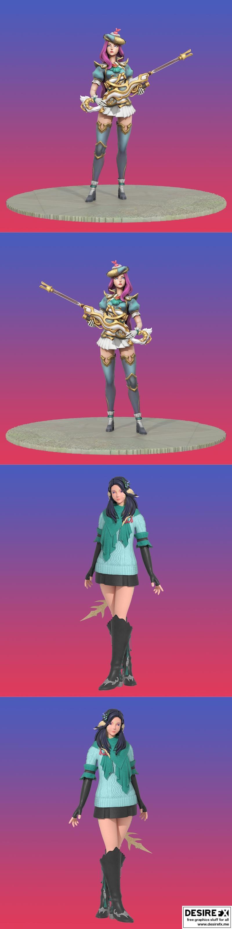 洛库尔传奇 凯特琳与洛蕾莱·伊莉亚 3D打印模型 STL|League of Legends Caitlyn Fan Skin and Lorelei Ilaria – 3D Print Model STL