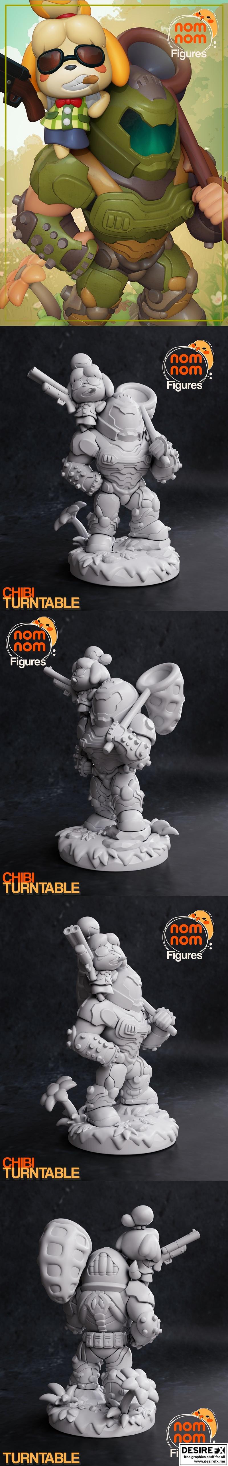 Nomnom Figures 3D打印模型：Isabelle穿越末日之旅|Nomnom Figures – Chibi Isabelle – Doom Crossing Meme – 3D Print Model STL