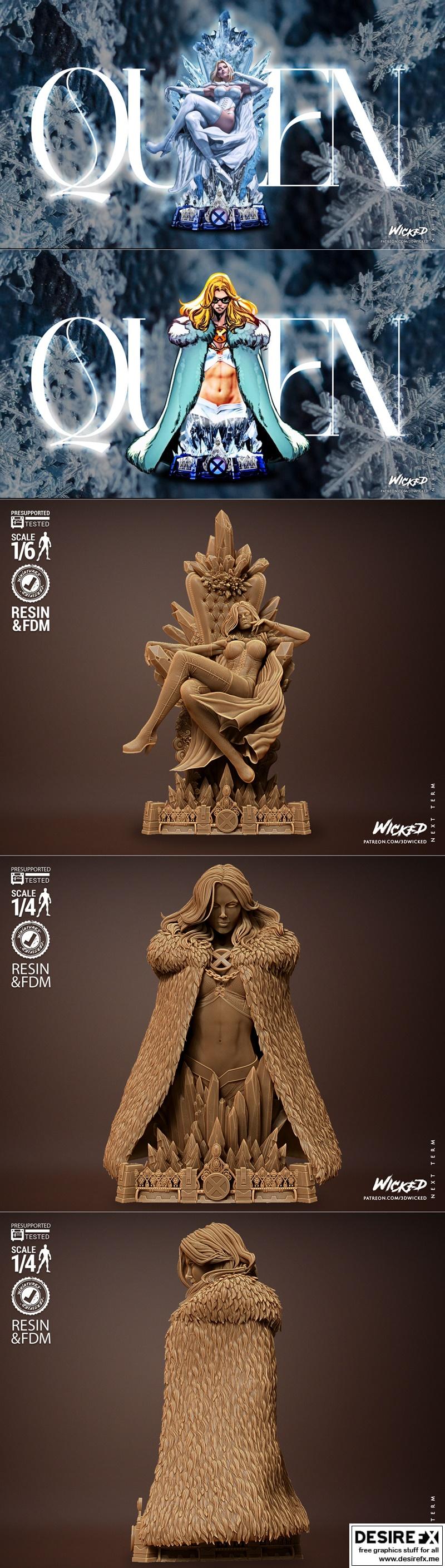 Wicked游戏中的艾玛·弗罗斯特3D打印雕像模型|Wicked – Emma Frost Statue and Bust – 3D Print Model STL