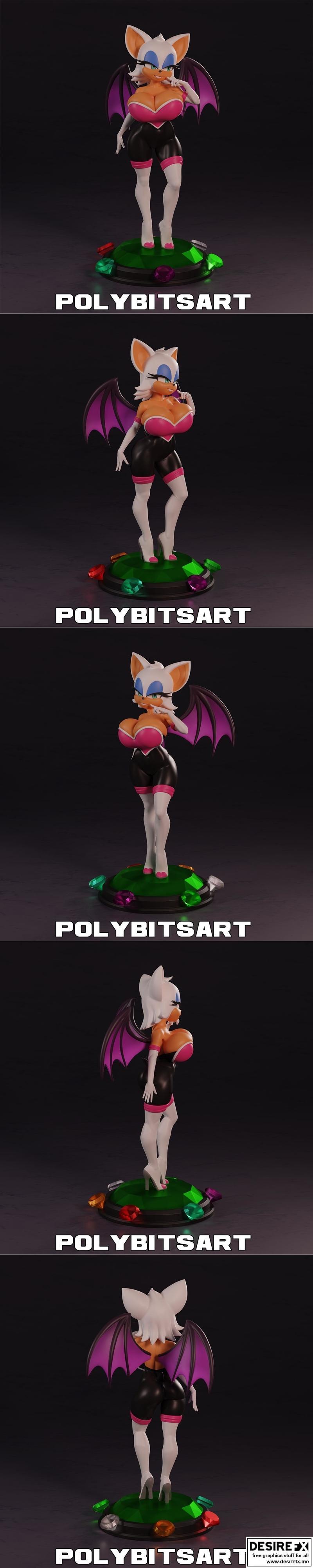 PolyBitsArt-红色蝙蝠-3D打印模型|PolyBitsArt – Rouge the Bat – 3D Print Model STL