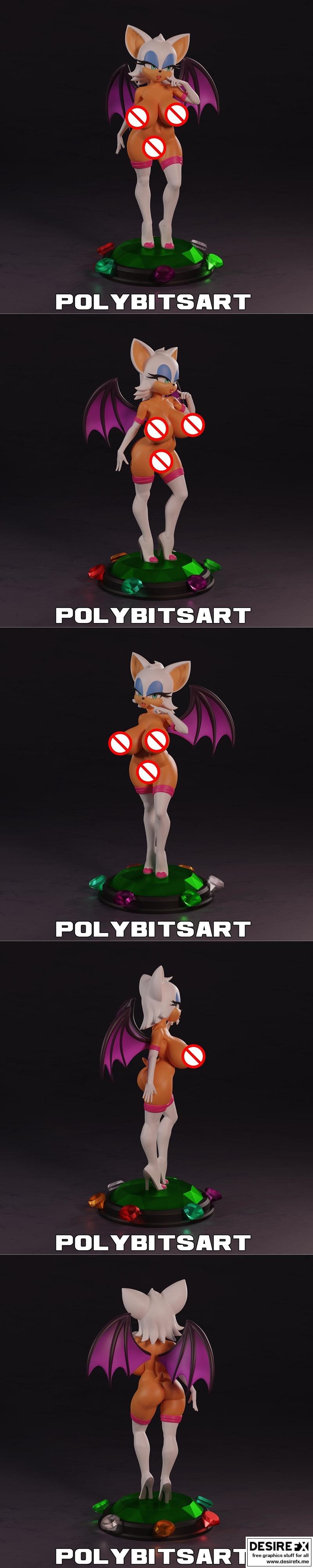 PolyBitsArt-红色蝙蝠-3D打印模型|PolyBitsArt – Rouge the Bat – 3D Print Model STL