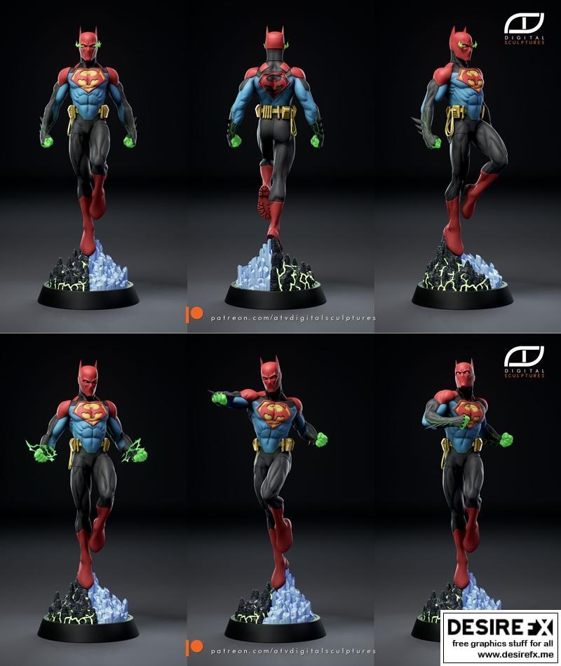 超级蝙蝠——超人与蝙蝠侠融合3D打印模型|SuperBat – Superman and Batman Fusion – 3D Print Model STL