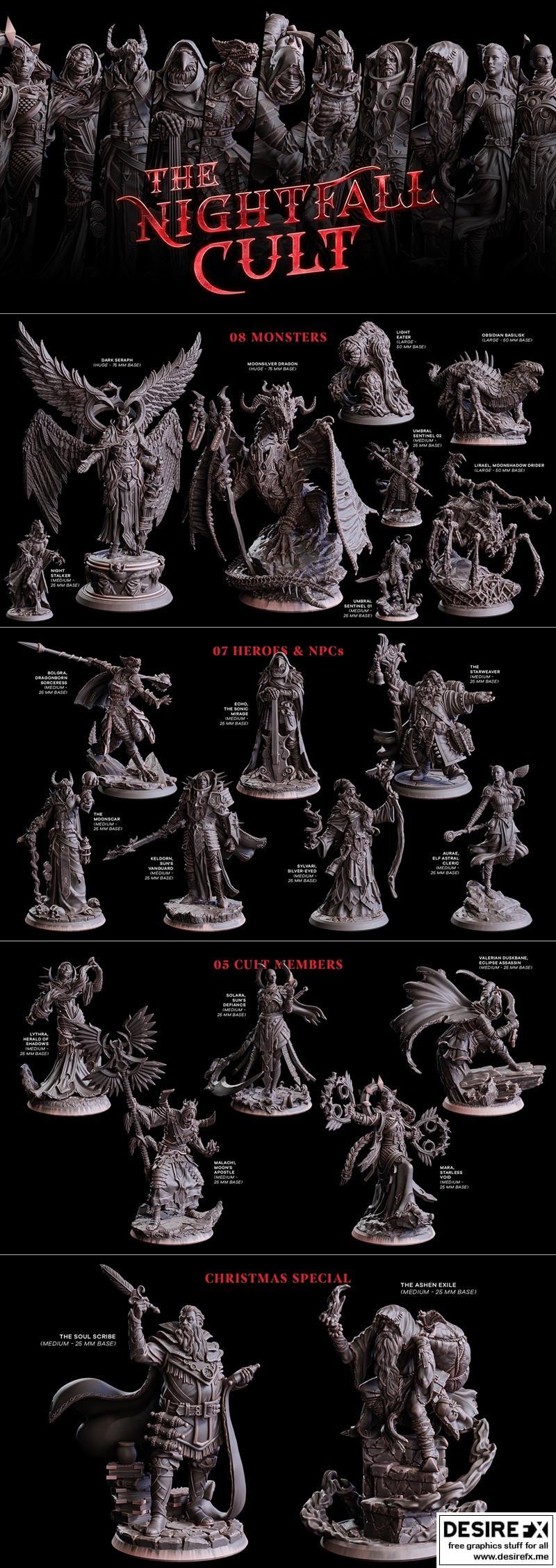 神之肉迷你模型——夜落教团 3D打印模型|Flesh of Gods Miniatures – The Nightfall Cult December 2023 – 3D Print Model STL