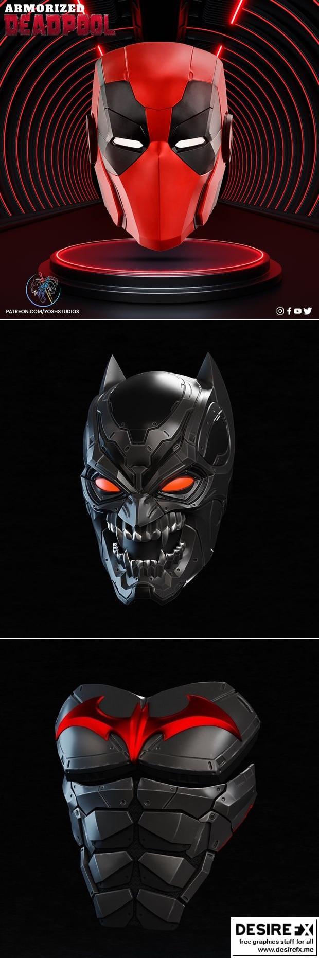 装甲版死侍头盔与终结者蝙蝠侠装甲胸甲——3D打印模型|Armorized Deadpool Helmet and Terminator Batman and Terminator bat chest – 3D Print Model STL