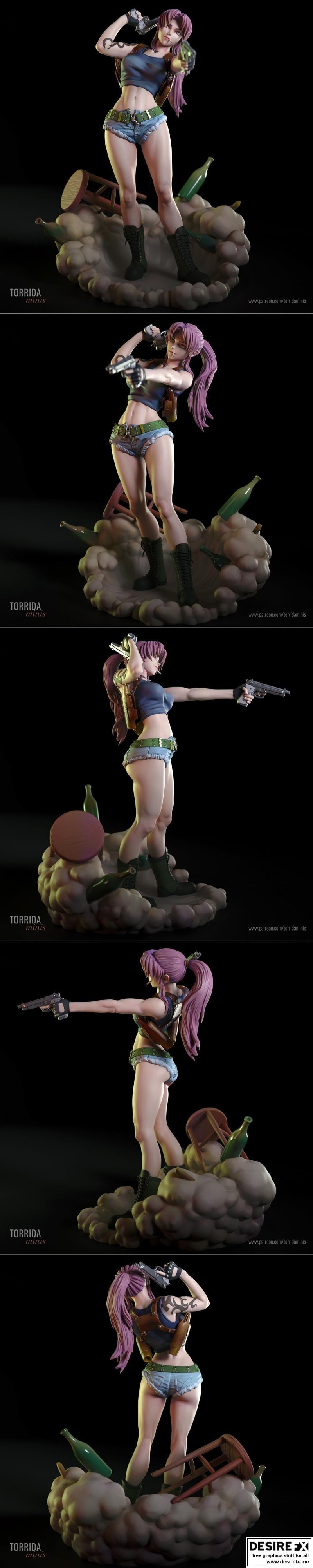 黑礁：雷维迷你模型 3D打印版|Torrida Minis – Revy from Black Lagoon – 3D Print Model STL