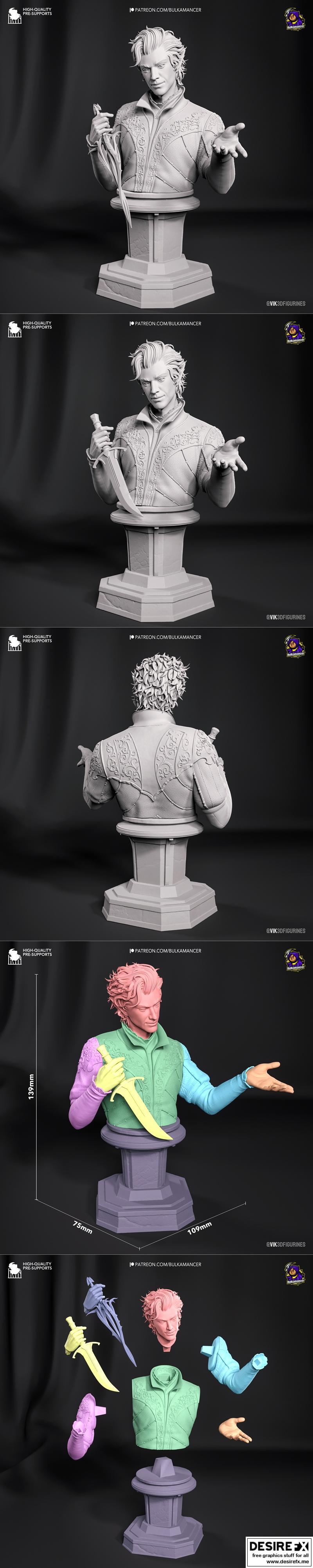 Bulkamancer塑形 – 亚斯塔里安 – 《博德之门3》人物立牌 3D打印模型|Bulkamancer Sculpts – Astarion – Baldurs Gate 3 Bust Version – 3D Print Model STL