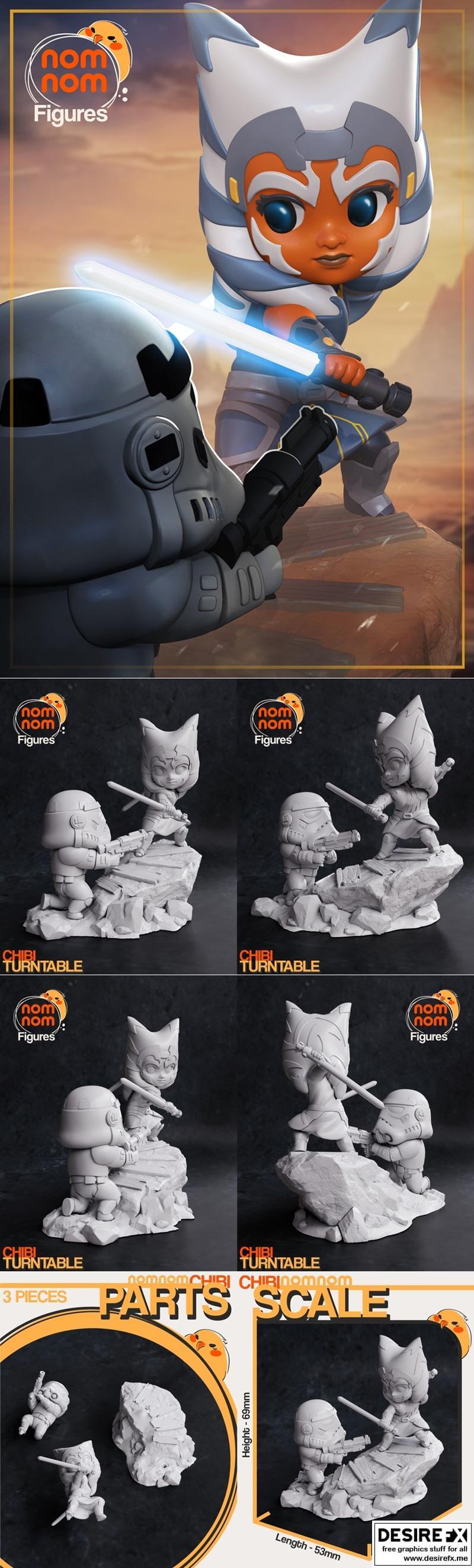 星战小甜心：阿索卡·塔诺3D打印模型|Nomnom Figures – Chibi Ahsoka Tano from Star Wars – 3D Print Model STL