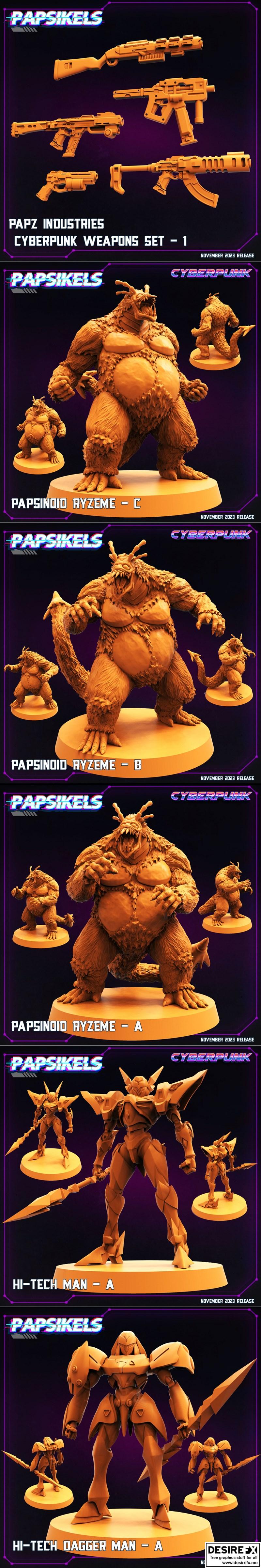 Papsikels迷你模型——赛博朋克2023款3D打印雕塑|Papsikels Miniatures – Cyberpunk November 2023 – 3D Print Model STL