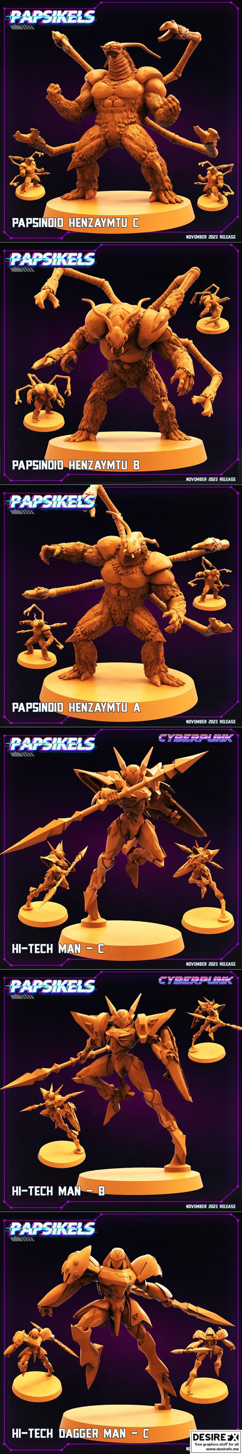Papsikels迷你模型——赛博朋克2023款3D打印雕塑|Papsikels Miniatures – Cyberpunk November 2023 – 3D Print Model STL