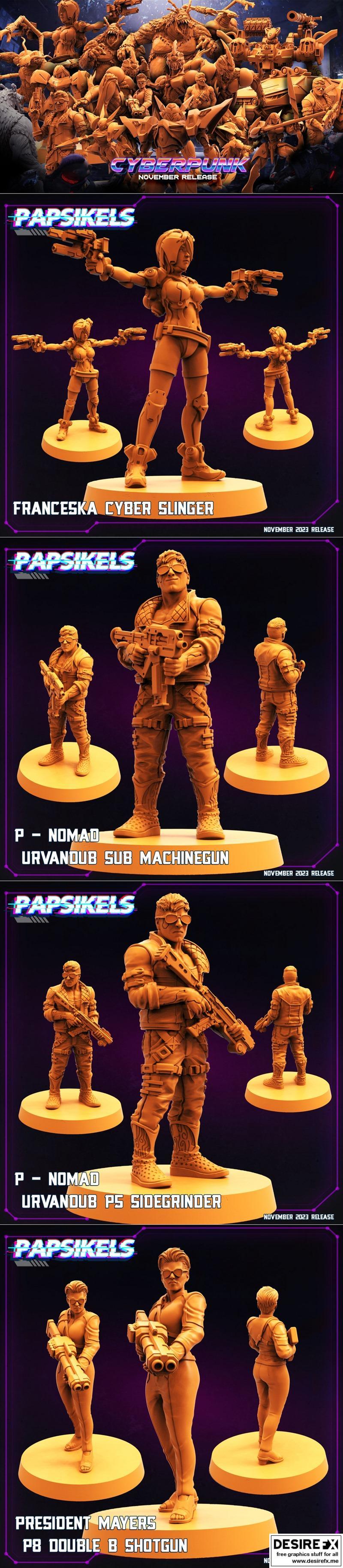 Papsikels迷你模型——赛博朋克2023款3D打印雕塑|Papsikels Miniatures – Cyberpunk November 2023 – 3D Print Model STL