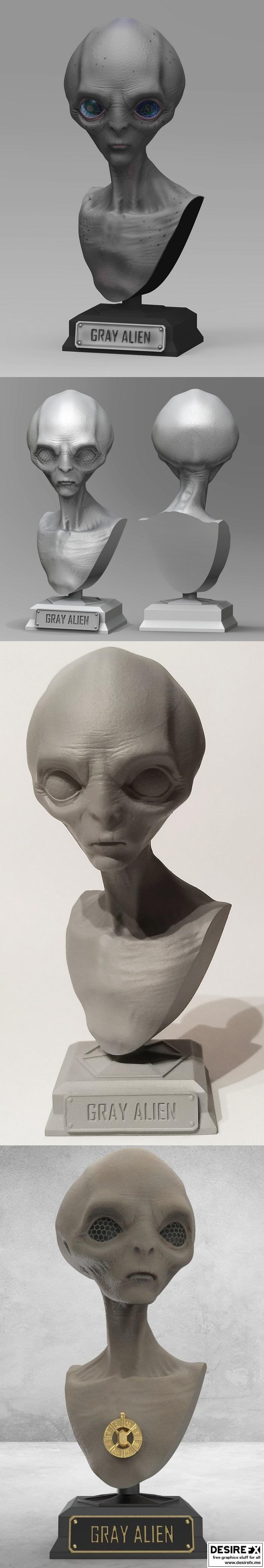 灰色外星人造型3D打印模型|Gray Alien Bust – 3D Print Model