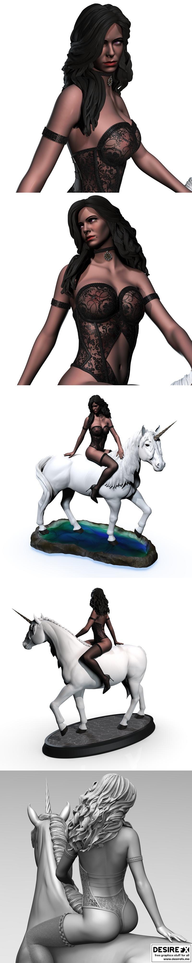 3D打印独角兽坐骑模型：永恩费尔女巫坐骑|Yennefer woman riding unicorn – 3D Print Model STL