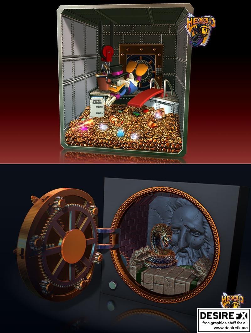 Hex3D - 《斯克鲁奇宝藏》V1及密室秘密模型 3D打印文件|Hex3D – Scrooge Vault V1 and Chamber Secrets Vault – 3D Print Model STL