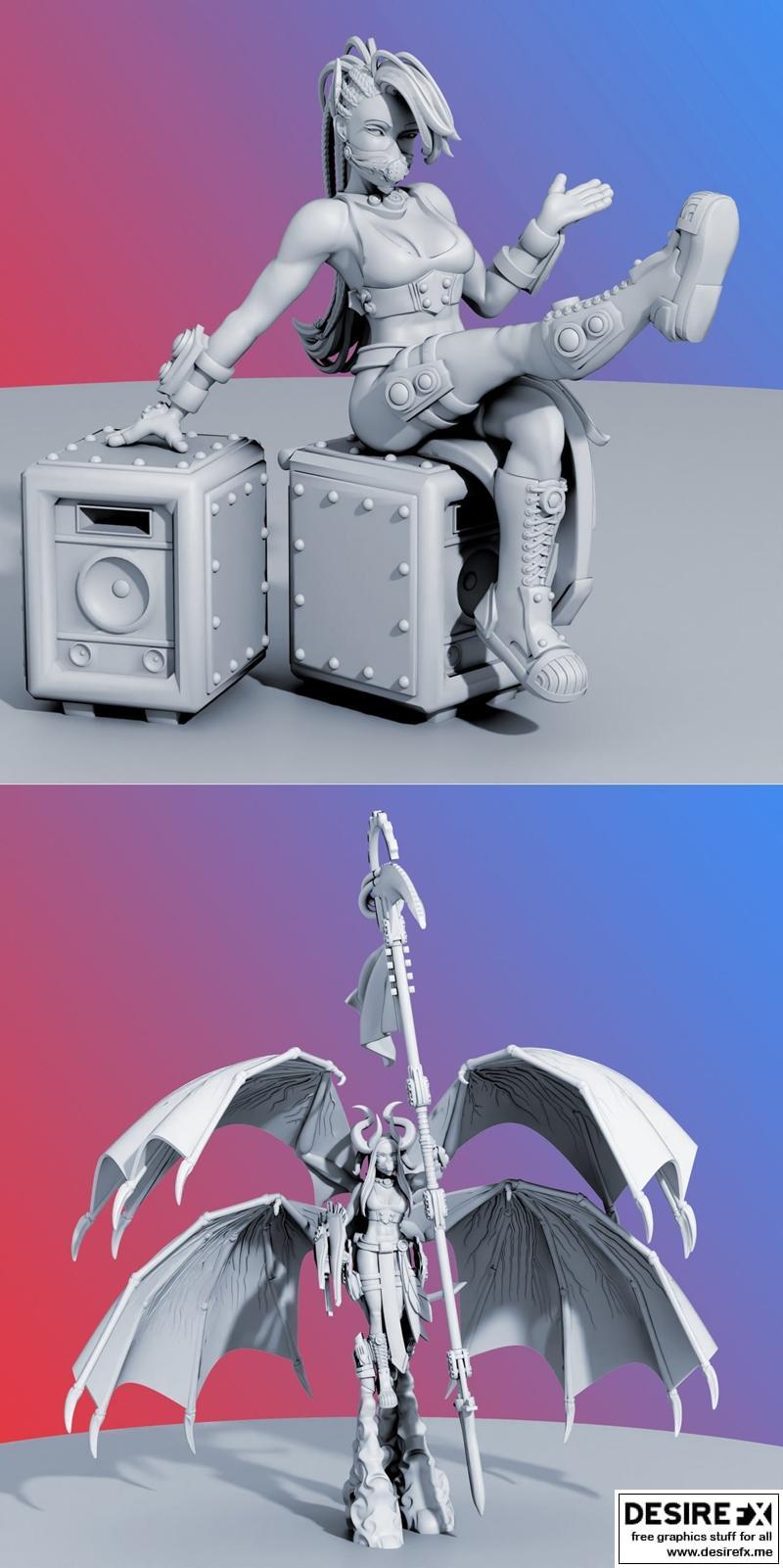 Aurora Vanguard 3D打印模型：恶魔主题复古女郎角色设计|Aurora Vanguard pin up 0002 and Demon – 3D Print Model STL