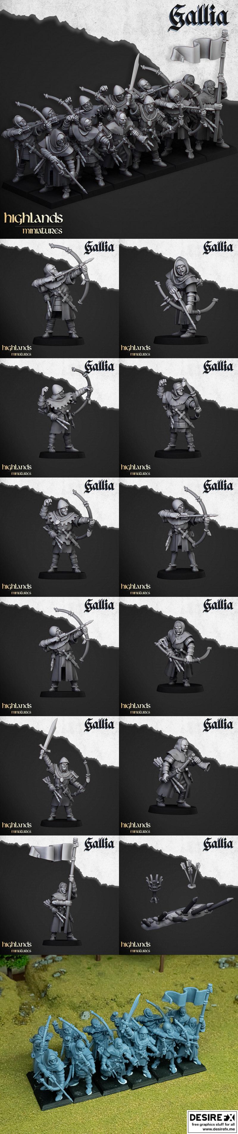 高地迷你模型——加里安弓手3D打印模型|Highlands Miniatures – Gallian Archers – 3D Print Model
