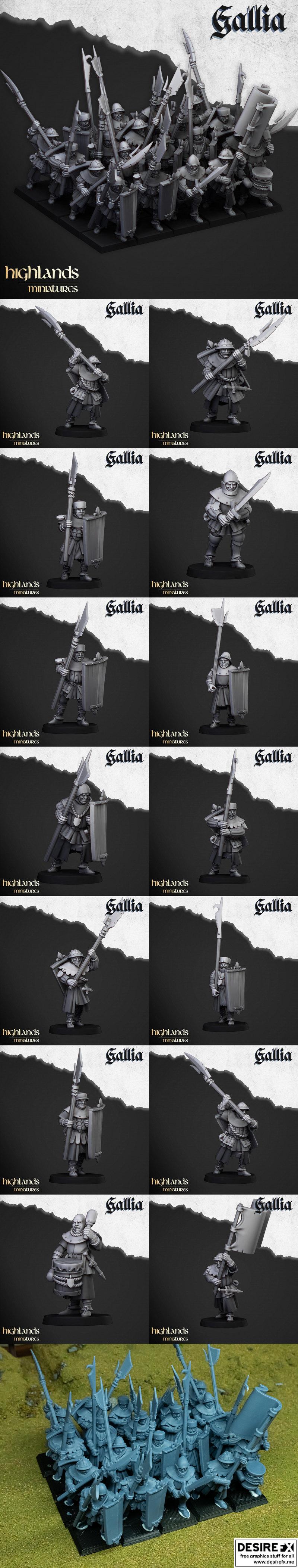 高卢战兵3D打印模型|Highlands Miniatures – Gallia Men at Arms – 3D Print Model