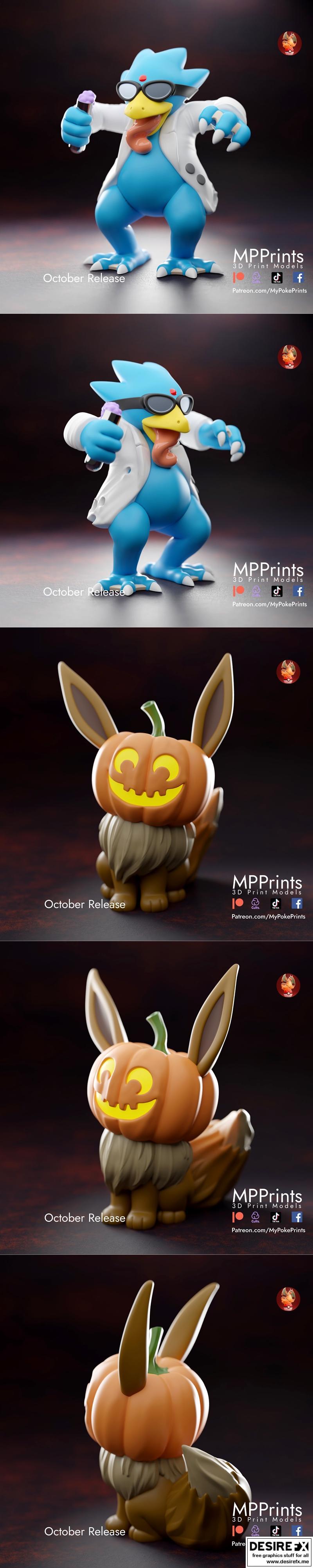 Pumkpin 3D打印模型：Eevee与Sci Duck角色收藏|Pumkpin Eevee and Sci Duck – 3D Print Model STL