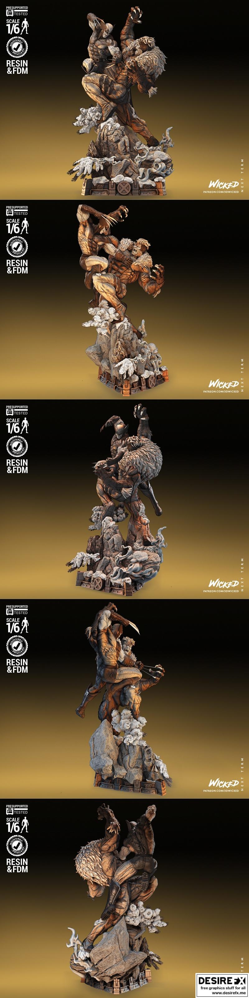 Wolverine vs Sabretooth 3D打印模型|Wicked – Wolverine VS Sabretooth Diorama – 3D Print Model STL